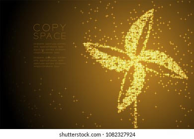 Abstract Shiny Star pattern Paper Wind Turbine shape, ecology clean power concept design Gold color illustration isolated on brown gradient background with copy space, vector eps 10