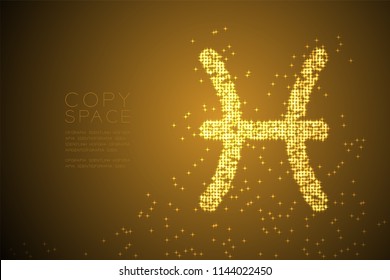 Abstract Shiny Star pattern Pisces Zodiac sign shape, star constellation concept design gold color illustration isolated on brown gradient background with copy space, vector eps 10