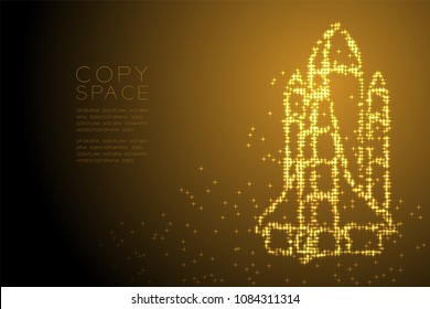 Abstract Shiny Star pattern Rocket spaceship shape, space exploration concept design gold color illustration isolated on brown gradient background with copy space, vector eps 10