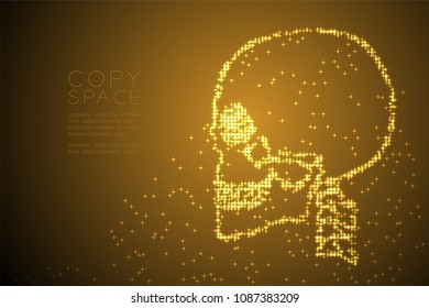 Abstract Shiny Star pattern Skull side view shape, medical science concept design gold color illustration isolated on brown gradient background with copy space, vector eps 10