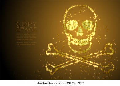 Abstract Shiny Star pattern Skull and crossbones shape, dangerous concept design gold color illustration isolated on brown gradient background with copy space, vector eps 10