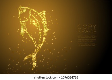 Abstract Shiny Star pattern Tuna fish shape, aquatic and marine life concept design gold color illustration isolated on brown gradient background with copy space, vector eps 10