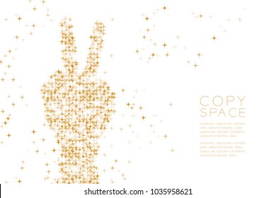 Abstract Shiny Star pattern Victory Hand shape, sign language concept design Gold color illustration isolated on white background with copy space, vector eps 10