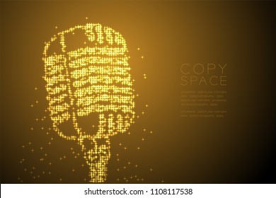 Abstract Shiny Star Pattern Vintage Microphone Shape, Music Instrument Concept Design Gold Color Illustration Isolated On Brown Gradient Background With Copy Space, Vector Eps 10