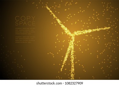 Abstract Shiny Star pattern Wind Turbine electric shape, ecology clean power concept design Gold color illustration isolated on brown gradient background with copy space, vector eps 10