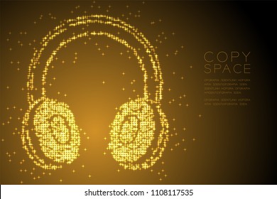 Abstract Shiny Star pattern Wireless Headphone shape, music instrument concept design gold color illustration isolated on brown gradient background with copy space, vector eps 10