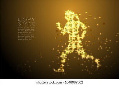 Abstract Shiny Star pattern Woman Runner shape, Sport concept design Gold color illustration isolated on brown gradient background with copy space, vector eps 10