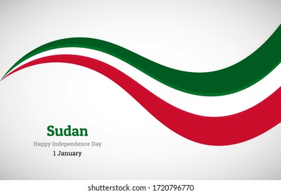 Abstract shiny Sudan wavy flag background. Happy independence day of Sudan with creative vector illustration