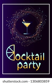 Abstract shiny swirling background with a glass of martini inside. Cocktail party concept, logo design. Vector EPS10