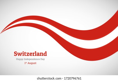 Abstract shiny Switzerland wavy flag background. Happy independence day of Switzerland with elegant vector illustration