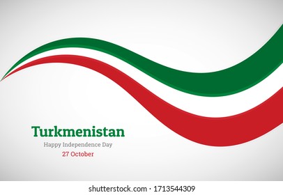 Abstract shiny Turkmenistan wavy flag background. Happy independence day of Turkmenistan with elegant vector illustration