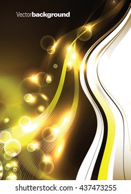 Abstract Shiny Vector Background. Bright Yellow Illustration with Waves and Bubbles.