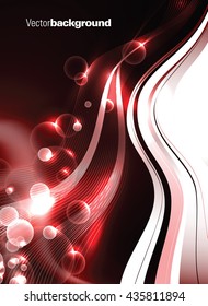 Abstract Shiny Vector Background. Colorful Red Illustration with Waves and Bubbles.