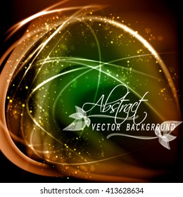 Abstract shiny vector background. Exquisite burning frame with gold dust and fibers