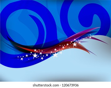 Abstract shiny wave with swirl pattern in blue color background.