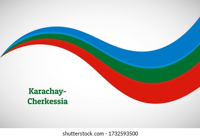 Abstract shiny wavy flag background. Happy national day of Karachay-Cherkessia with classic vector illustration