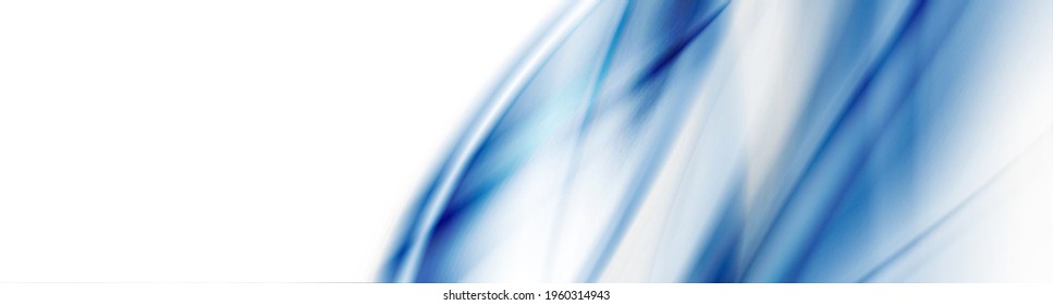 Abstract Shiny White Blue Smooth Blurred Waves Banner Design. Vector Wavy Header Background