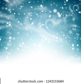 Abstract shiny winter poster with snow, wind and blizzard. Vector background.