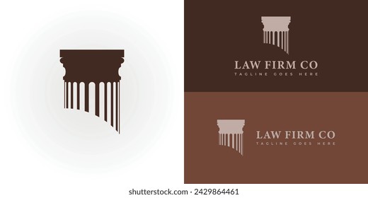 Abstract Shioulette Pillar and Lettering Law Firm Logo in brown color presented with multiple white and brown background colors. The logo is suitable for Law and Legal company logo design inspiration