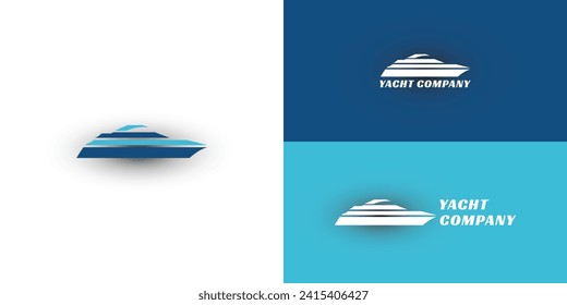 Abstract Shioulette Ship Logo in blue color applied for the Yacht Company logo design presented with multiple background colors. The logo is suitable for a shipping company logo design inspiration