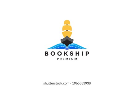 abstract ship with book wave logo vector symbol icon design graphic illustration