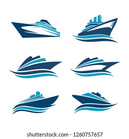 Abstract ship logo. yacht icon. Ocean ship graphic. Marine boat transport symbol. Nautical icon. vector logo template ready for use