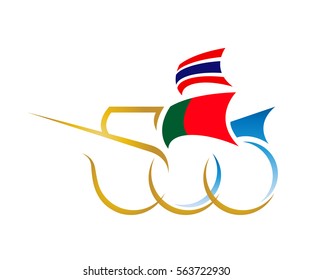Abstract ship with national flags logo