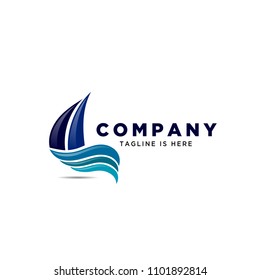 Abstract ship with wave logo travel