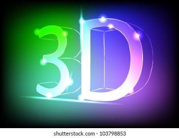 Abstract shone inscription "3D". Vector