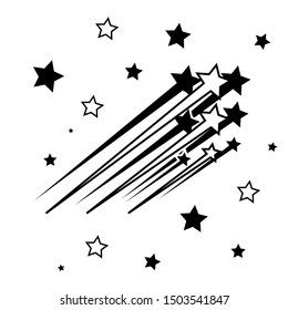 Abstract shooting star - black shooting star with an elegant star trail on a white background - meteorite, comet, asteroid, stars tatoo.