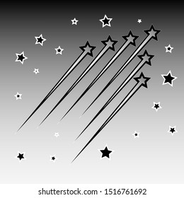 Abstract shooting star - black shooting star with an elegant star trail on a white background - meteorite, comet, asteroid, stars tatoo.