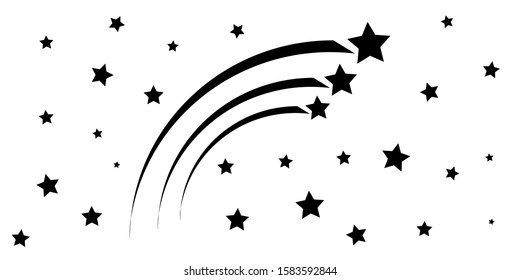 Abstract shooting star - black shooting star with an elegant star trail on a white background - Meteoroid, comet, asteroid, stars.