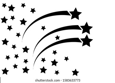 Abstract shooting star - black shooting star with an elegant star trail on a white background - Meteoroid, comet, asteroid, stars.