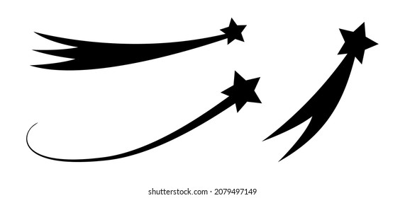Abstract shooting star - black shooting star with a tail on a white background - Meteoroid, comet, asteroid, stars