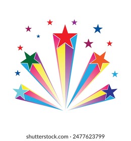 Abstract shooting star. Colourful shooting stars set. Background with colourful stars.  Rainbow Colourful Shooting Star vector, icon. Vector illustration.