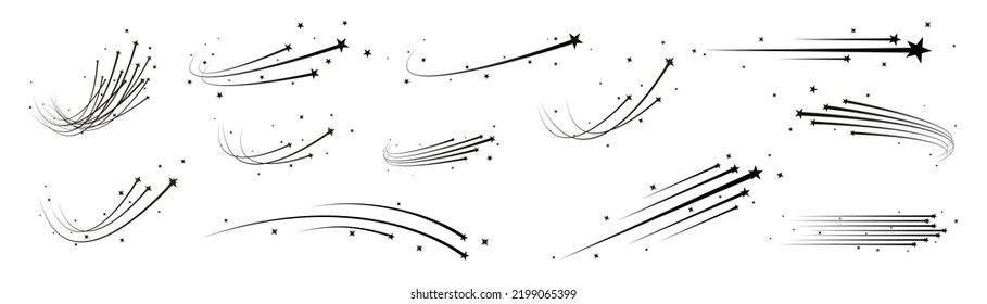 Abstract shooting star, falling star with a powerful trail star on a white background Meteoroid, comet, speed line, motion vortex, asteroid, speed motion line.
