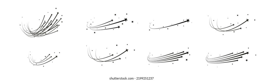 Resumen estrella de tiro, estrella de caída con una potente estrella de sendero sobre fondo blanco Meteoroide, cometa, línea de velocidad, vórtice de movimiento, asteroide, línea de movimiento de velocidad.