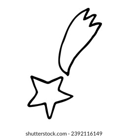 Abstract shooting star with tail. Doodle isolated on a white background.