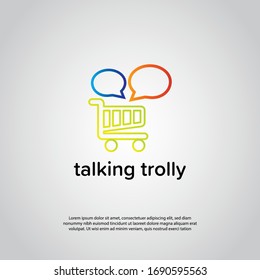 Abstract shop logo, design concept, emblem, icon, flat logotype element for template. Chat bubble above the shopping trolly concept