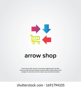 Abstract shop logo, design concept, emblem, icon, flat logotype element for template. Arrow sign for shopping concept. arrow shop
