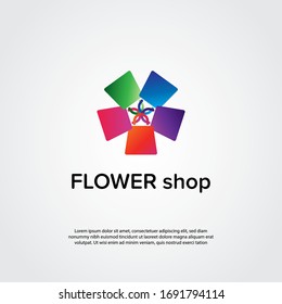 Abstract shop logo, design concept, emblem, icon, flat logotype element for template. Shopping bag in flower shape concept