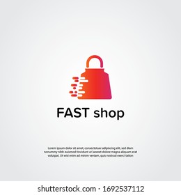 Abstract shop logo, design concept, emblem, icon, flat logotype element for template. Fast Shopping concept.