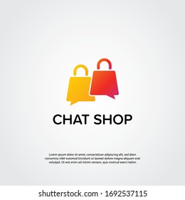 Abstract shop logo, design concept, emblem, icon, flat logotype element for template. Online chat shopping bag concept.