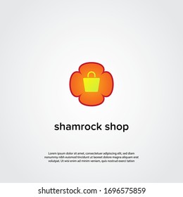 Abstract shop logo, design concept, emblem, icon, flat logotype element for template. Orange shamrock with shopping bag concept