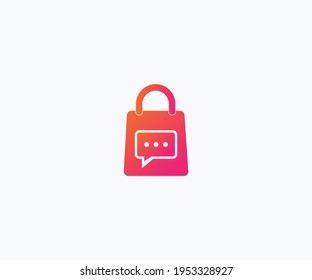 Abstract shop logo, design concept, emblem, icon, flat logotype element for template. Online chat shopping bag concept