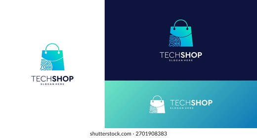 Abstrakte Einkaufstasche mit Verbindungstechnik-Symbol, Online-Shop-Logo-Design, Vektorgrafik-Ideen.	
