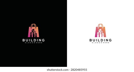 Abstract Shopping Bag Logo with Cityscape Silhouette