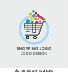 Logotipo de cesta de compras abstrato com bolhas coloridas. Logotipo de compras abstrato. Logotipo da loja online.