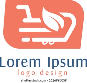 Abstract shopping logo with wheels and leaf