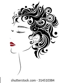 abstract short hair style icon, logo women face on white background.